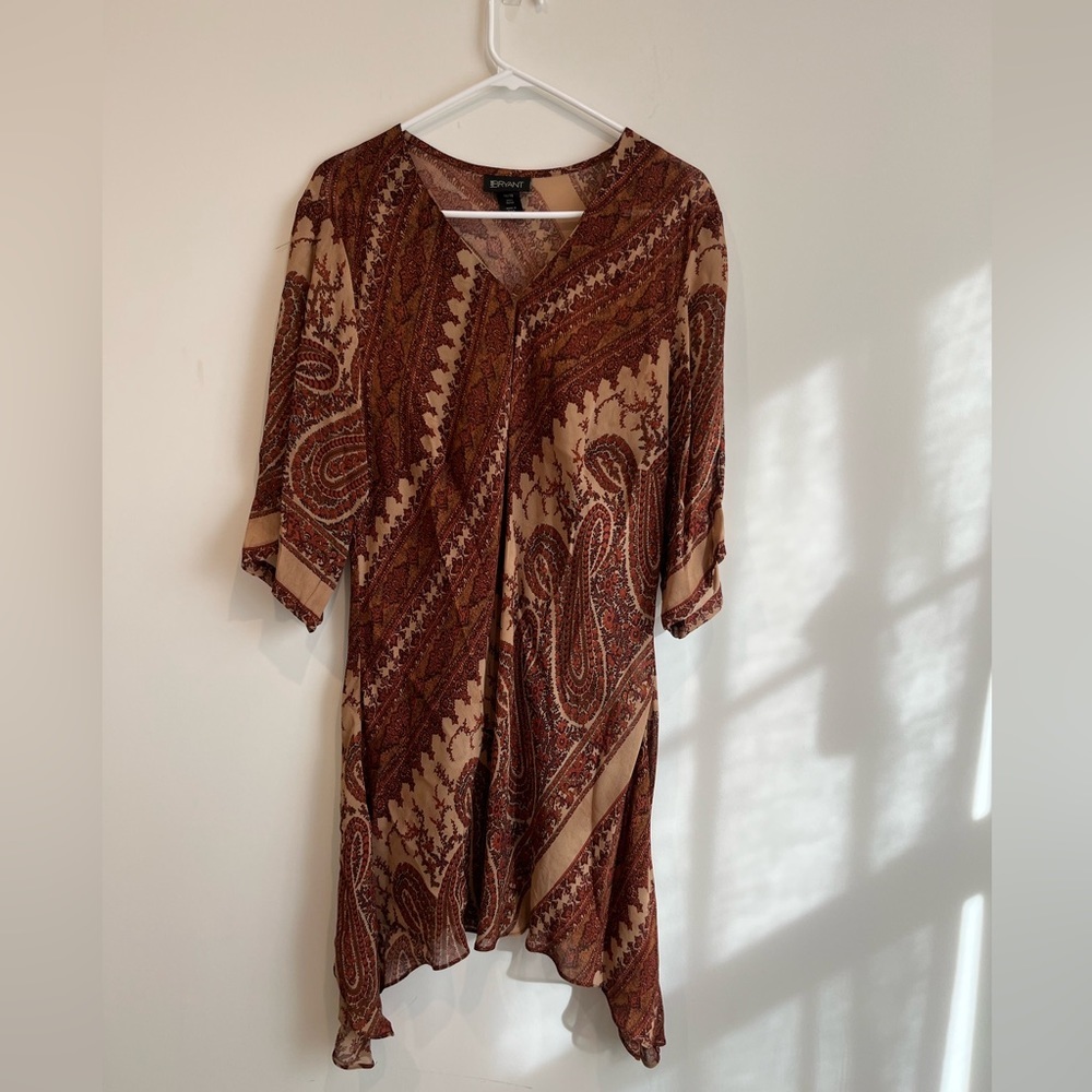 LANE Bryant Brown and Red Patterned‎ Shirt Dress